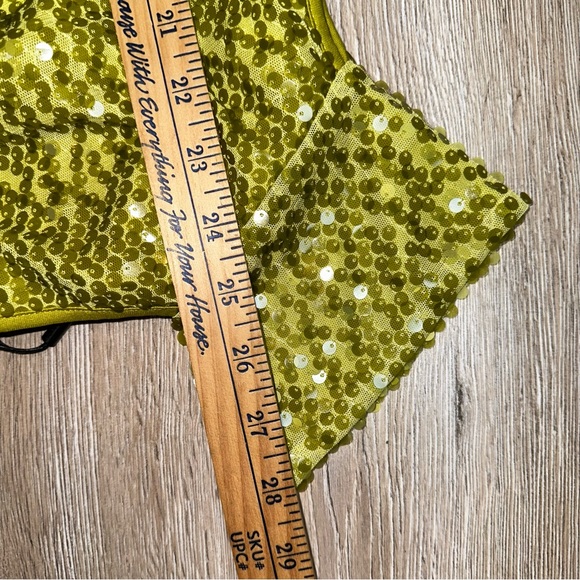 Vicky Tiel Women's Sequin Midi Belted Apple Green Long Sleeve Scoop Neck Size 2X - Picture 10 of 13